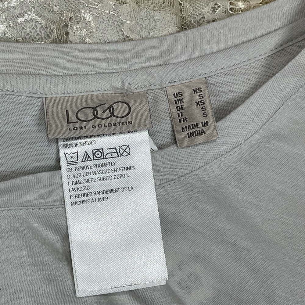 LOGO Lori Goldstein Gray Lace Cotton Tunic XS New - Picture 3 of 5